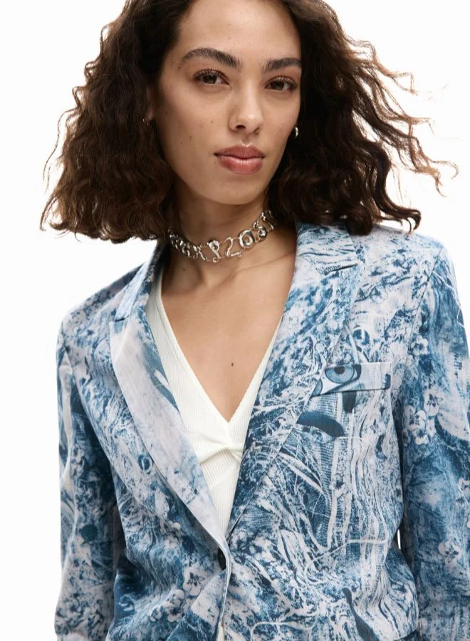 DESIGUAL Blue Photography Blazer for Women | Best Price UAE
